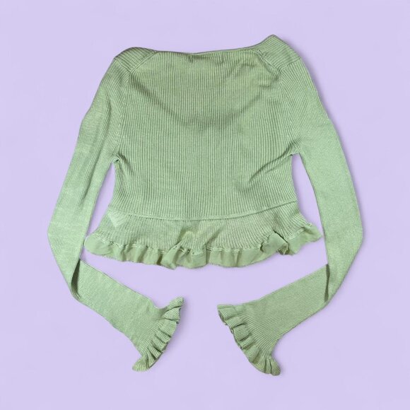 Urban Outfitters Green Y2K Ruffle Tie Front Cropped Top – Size Small - Picture 4 of 8